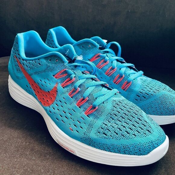 RARE NIKE FLYKNIT LUNAR TRAINER Sample Promo Unreleased Blue Lagoon Crimson 10 - Picture 1 of 10